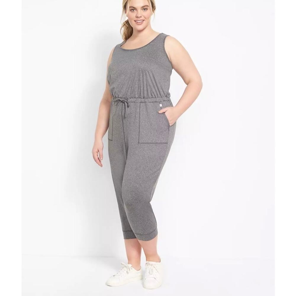 LIVI Soft Marled Capri Jumpsuit Size 26/28 Heather Grey Athleisure Loungewear